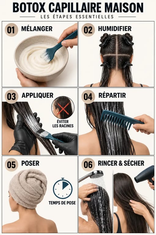 Étapes d’un botox capillaire maison, de la préparation du masque au rinçage