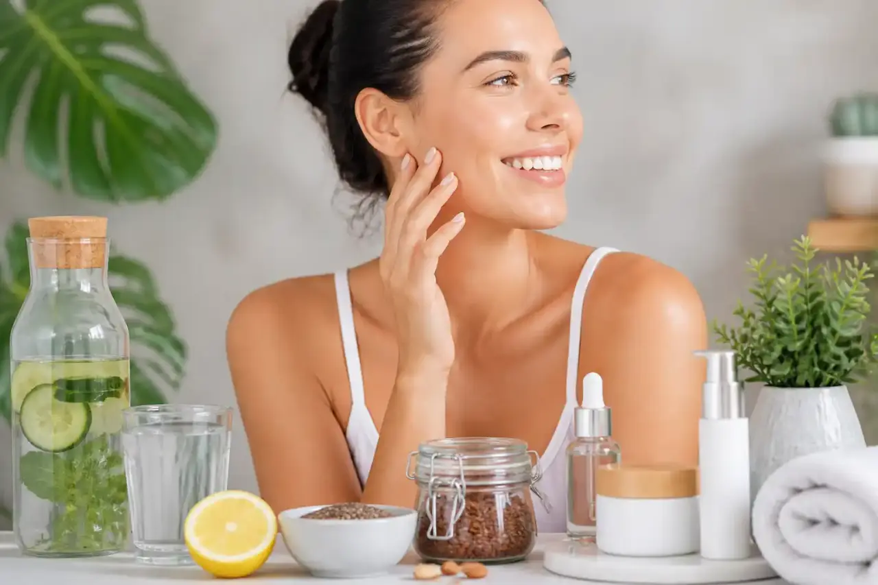 Composition douce et lumineuse autour des gestes d’éclat peau, hydratation, graines et rituel visage