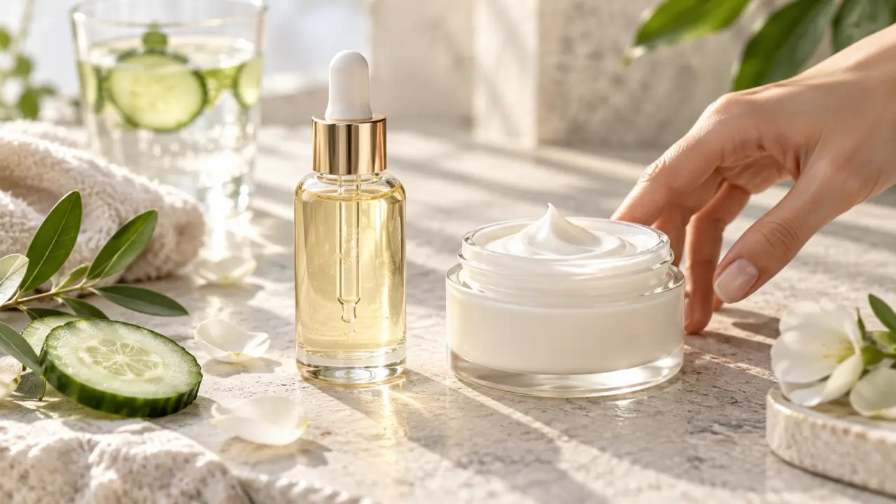 Femme appliquant un soin hydratant sur une peau sèche dans une ambiance lumineuse