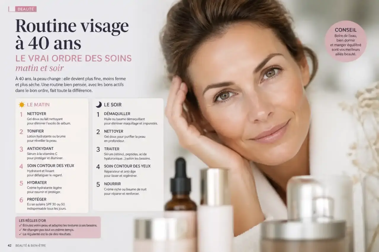 Routine visage à 40 ans : le vrai ordre des soins, matin et soir